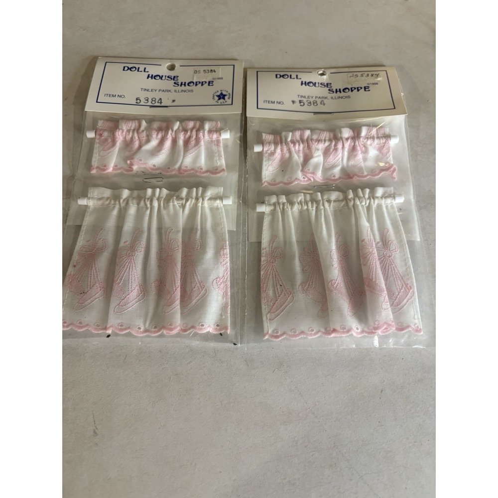 Vintage Dollhouse Shoppe Mini Curtains Ballerina Pink Ballet Slippers Girls Room